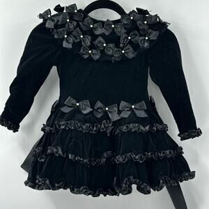 Mezzo Piano black bow Wednesday Addams Gothic baby black velvet dress